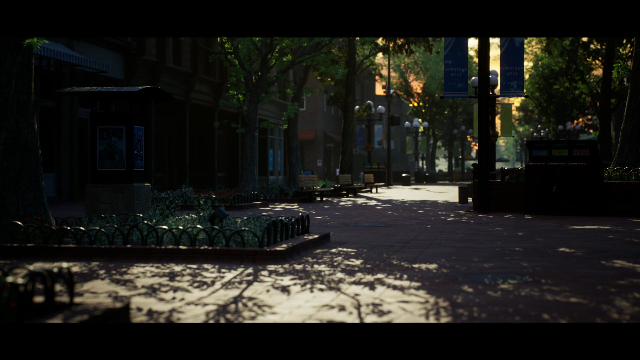 Demo Environment 4K - Calle peatonal sombreada
